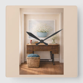 Farmhouse “Home Is Where Love Is”  Rustic Decor Quadratische Wanduhr