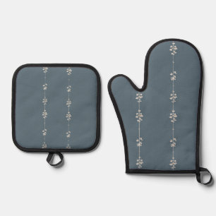 Farmhouse Küchen Blau Botanisch Ofenhandschuh & Topflappen-Set