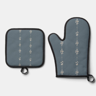 Farmhouse Küchen Blau Botanisch Ofenhandschuh & Topflappen-Set