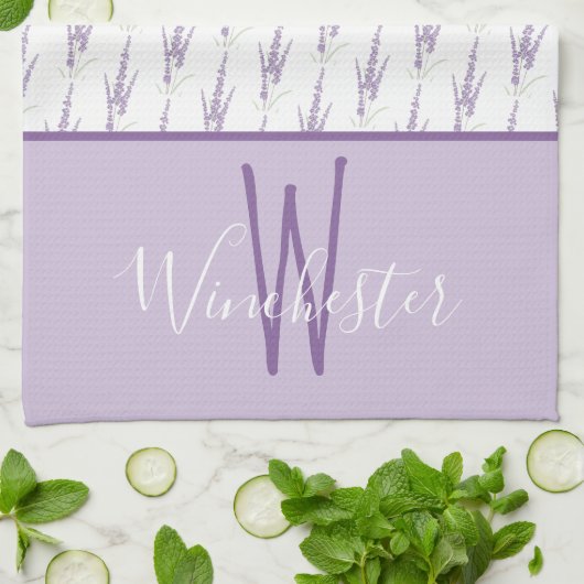 Farmhouse Lavender Flowers Custom Name Monogram Geschirrtuch (Gefaltet)