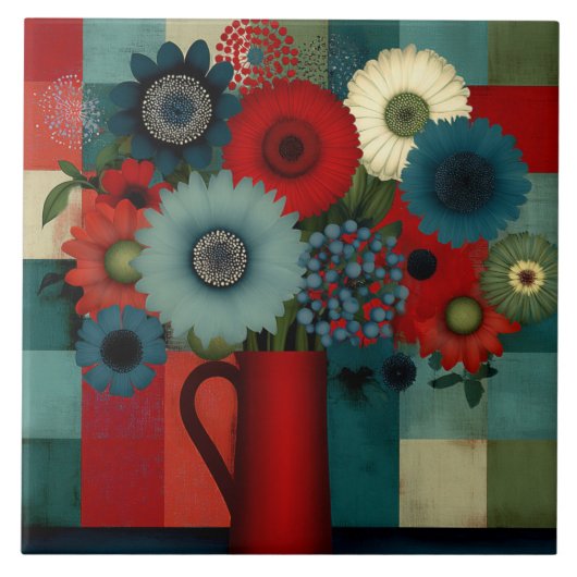 Farmhouse-Patchwork-Blaues Beerenbouquet Fliese (Vorderseite)