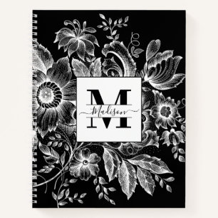 Farmhouse Peony Monogram Navy Französisch Black Notizblock
