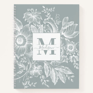Farmhouse Peony Monogram Navy Französisch Light G Notizblock
