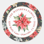 Farmhouse Poinsettia Round Return Address Label Runder Aufkleber (Vorderseite)