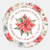 Farmhouse Poinsettia Round Return Address Label Runder Aufkleber (Vorderseite)