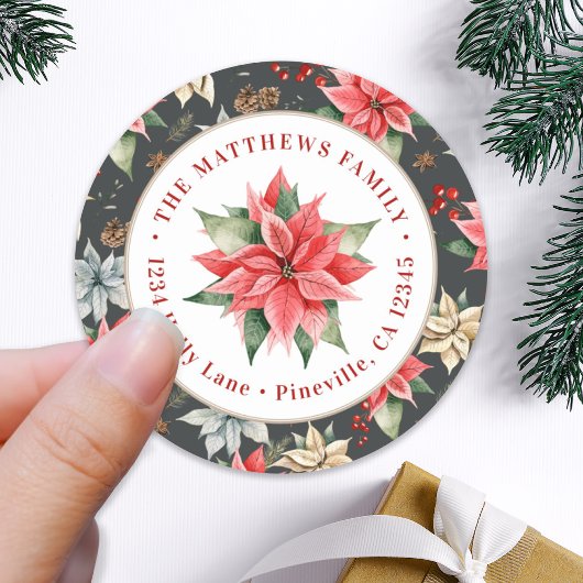 Farmhouse Poinsettia Round Return Address Label Runder Aufkleber