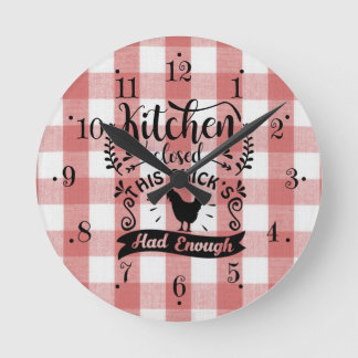 Farmhouse Red And White Gingham Kitchen Wall Clock Runde Wanduhr