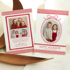 Farmhouse Red Gingham Bow Christmas Holiday Photo Feiertagskarte