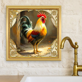 Farmhouse Rooster Gold Ceramic Tile Fliese