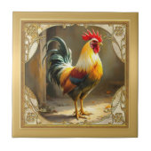 Farmhouse Rooster Gold Ceramic Tile Fliese (Vorderseite)
