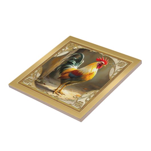 Farmhouse Rooster Gold Ceramic Tile Fliese (Seite)