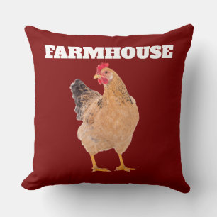 FARMHOUSE ROOSTER ROT DURCH PILLOW KISSEN