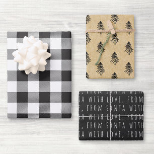 Farmhouse Schwarz Büffel Karo Weihnachten Geschenkpapier Set