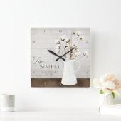 Farmhouse Shiplap Wood Live Simply Pitcher Cotton Quadratische Wanduhr (Zuhause)