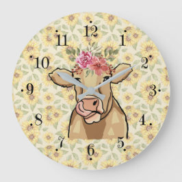 Farmhouse Sunflower Country Milk Cow Wall Clock Große Wanduhr