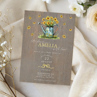 Farmhouse Sunflowers Watering Can Baby Shower Einladung