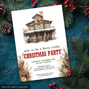 Farmhouse-Weihnachtsfeier druckbar rot grün Einladung