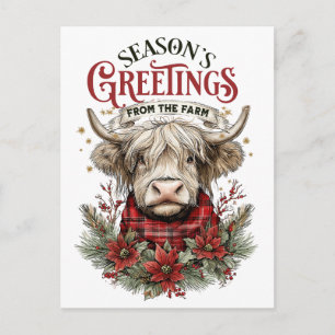Farmhouse-Weihnachtskarte – Festliche Kuh Postkarte