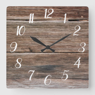 Farmhouse Wood Print Clock Quadratische Wanduhr