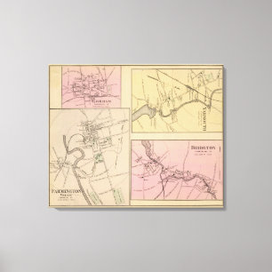 Farmington, Gorham, Yarmouth, Bridgton Karte Leinwanddruck