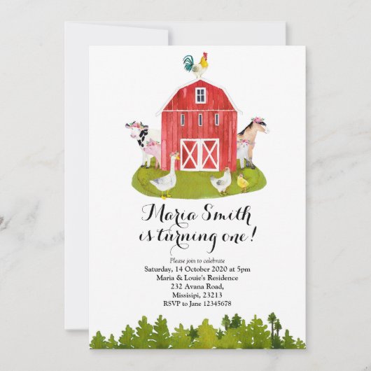 Farmmädchen-Geburtstag Einladung (Vorderseite)