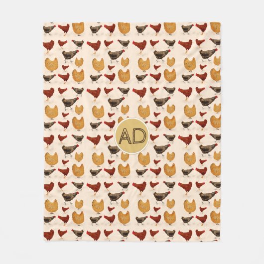 Farmouse Hen | Monogramm Blanken Hühner Fleecedecke (Vorderseite)