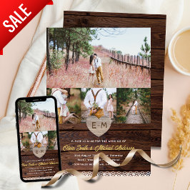 Farmouse Wedding | Rustikales Holzschnitt-FotoColl Einladung