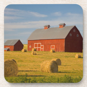 Farms Red Barns Near Hay Bales Getränkeuntersetzer