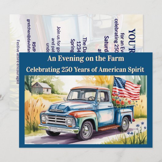 Farmstead Americana ★ Patriotic US 250 Celebration Einladung (Vorne/Hinten)