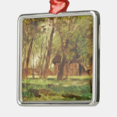 Farmstead unter Bäumen Silbernes Ornament (Links)