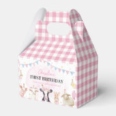 Farmtiere Pink Girl First Birthday Gefallen Box Geschenkschachtel (Rückseite)