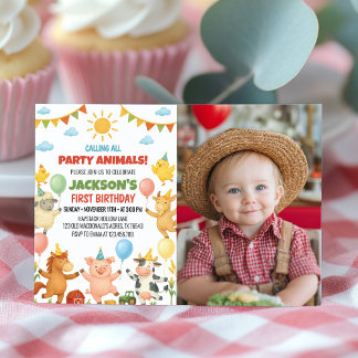 Farmyard Animals Birthday Party Photo Invitation Dankeskarte