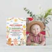 Farmyard Animals Birthday Party Photo Invitation Dankeskarte (Stehend Vorderseite)