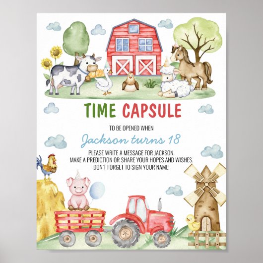 Farmyard Animals Birthday Party Time Capsule Sign Poster (Vorne)