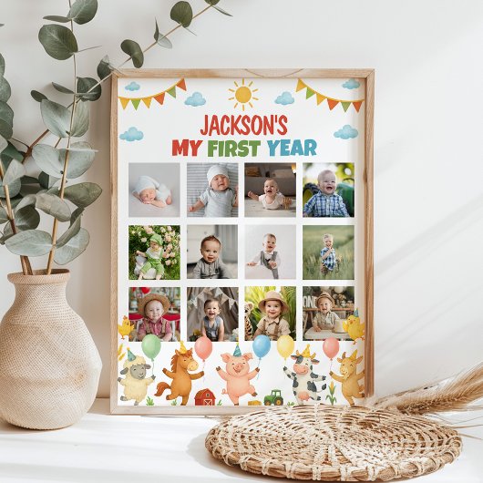 Farmyard Animals First Year Photo Milestone Poster