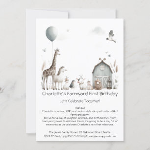 Farmyard First Birthday Party Fun Farm Celebration Einladung