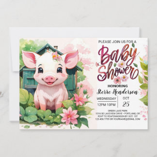 Farmyard Friends Pig Watercolor Babydusche Einladung