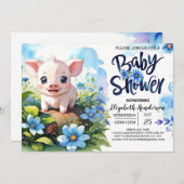 Farmyard Fun Pig Blue Baby Dusche Einladung (Vorne/Hinten)