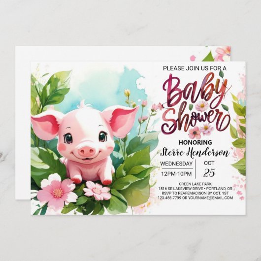 Farmyard Fun Pig Boho Babydusche Einladung (Vorne/Hinten)