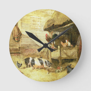 Farmyard Scene Runde Wanduhr