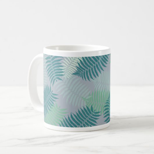 Farn Blätter Muster auf hellgrau Kaffeetasse (Vorderseite Links)