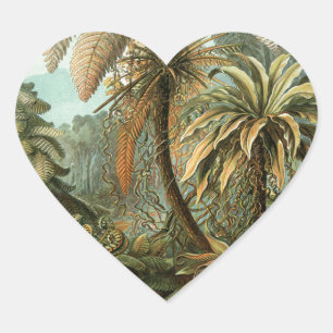 Farn Palmenbaum Antik Botanisch Farn Kunst Herz-Aufkleber