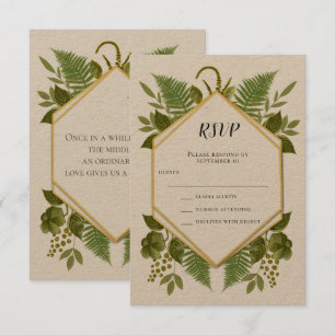 Farn- und Fauna-Gold- und Grün-Hochzeits-RSVP Einladung