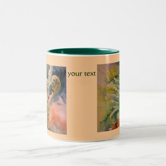 Farn-Unfurling Aquarell-schöne Kunst Zweifarbige Tasse (Mittel)