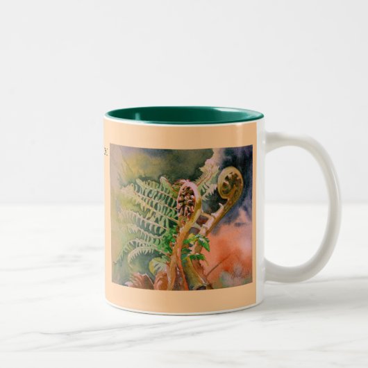 Farn-Unfurling Aquarell-schöne Kunst Zweifarbige Tasse (Rechts)