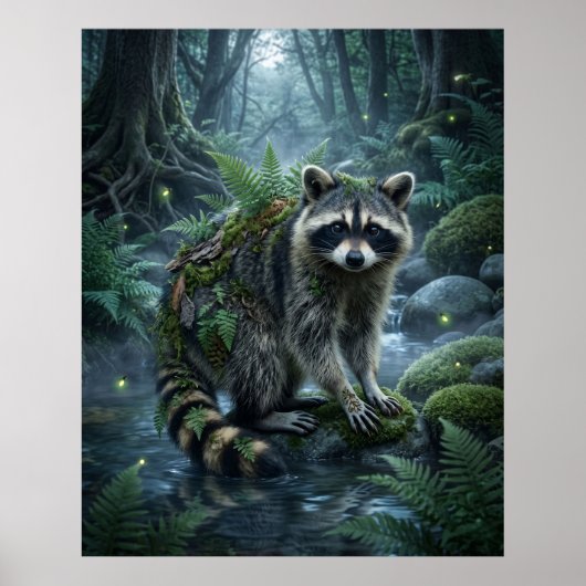 Farn Waschbär Wald Schabernack Poster (Vorne)