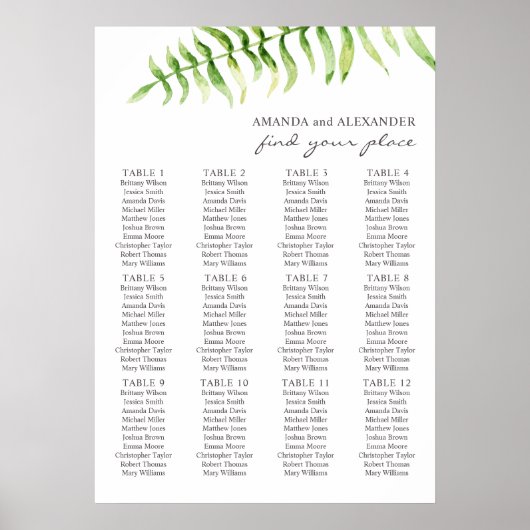 Farnfarn. Hochzeitskarte für Grünpflanzen Poster (Vorne)