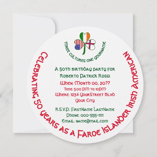 Faroe Islander Irish USA Kleeblatt Birthday Einladung (Vorderseite)