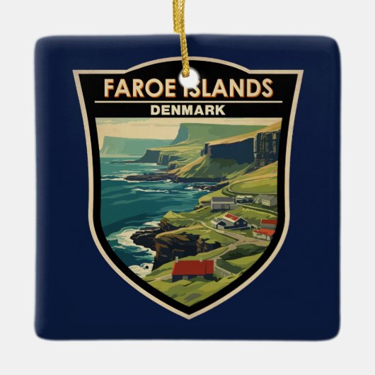 Faroe Islands Denmark Travel Art Vintage Keramikornament (Vorderseite)