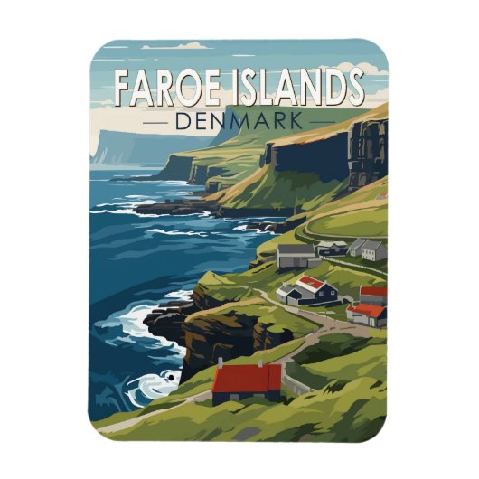 Faroe Islands Denmark Travel Art Vintage Magnet (Vertikal)